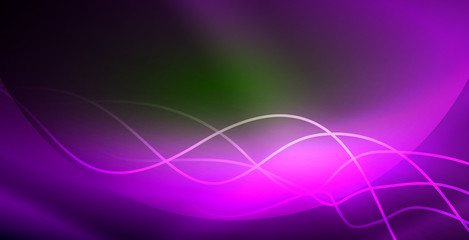 Glowing abstract wave on dark, shiny motion, magic space light. Techno abstract background