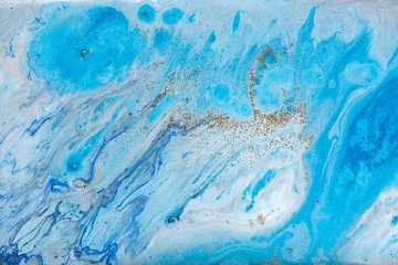 Blue marbling pattern. Golden marble liquid texture.