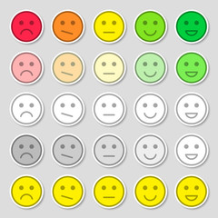 Set of emoji flat icons. Vector illustration. Happy, sad and mood. Vote scale icons set.
