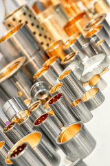 Steel bearings. Steel bushings with bronze coating inside.