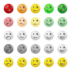 Set of emoji flat icons. Three-dimensional vector illustration. Happy, sad and mood. Vote scale icons set.