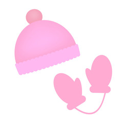ピンクのニット帽と手袋