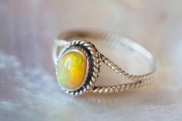 Beautiful silver ring with natural opal gemstone
