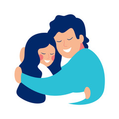 Father's Day greeting card with father hugging his daughter with caring and love. Modern festive concept