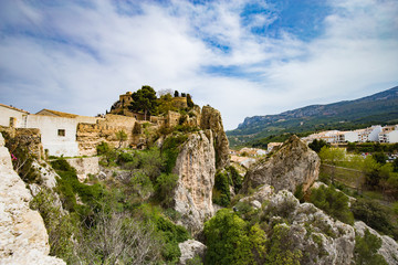 Fototapeta na wymiar Panoramic view to beautiful landscape in mountain village Guadalest, Spain.