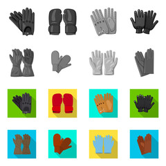 Isolated object of glove and winter sign. Set of glove and equipment stock symbol for web.