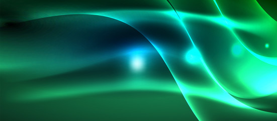 Glowing abstract wave on dark, shiny motion, magic space light. Techno abstract background