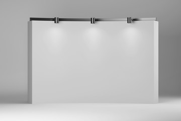 Empty white wall and lamps over the wall. The concept of modern art. Mock up. 3d rendering