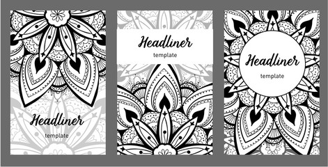 Set of old Ramadan flyer pages ornament illustration concept. Vintage art traditional, Islam, Arabic, Indian, magazine, elements. decorative retro greeting card or invitation layout design