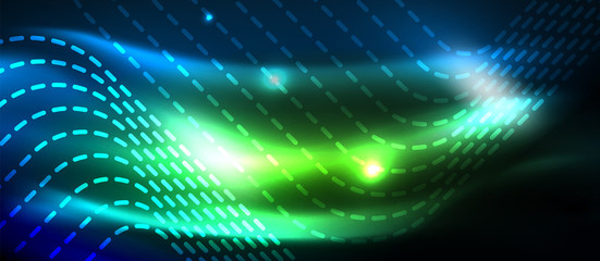 Obraz premium Neon glowing techno lines, hi-tech futuristic abstract background template with square shapes