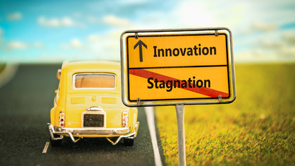 Fototapeta premium Street Sign Innovation versus Stagnation