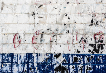 Grunge white and blue brick wall background