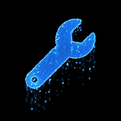 Wet symbol wrench is blue. Water dripping