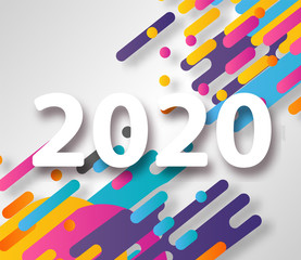 Creative happy new year 2020 card on modern dynamic background. Perfect for presentations, flyers and banners, leaflets, postcards and posters.