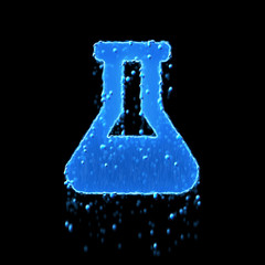 Wet symbol flask is blue. Water dripping