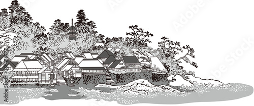 富嶽三十六景 相州江嶌 白黒 Wall Mural Wallpaper Murals Kimasa