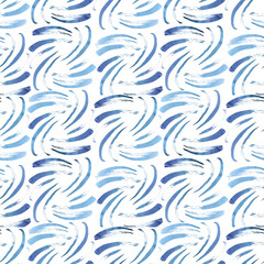 Seamless abstract pattern with watercolor splashes, hand-painted brush strokes on white background. Abstract seamless pattern with blue shade watercolor splashes