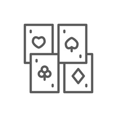 Playing cards, four suits line icon.