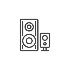 Audio speakers line icon. Stereo system linear style sign for mobile concept and web design. Sound speaker outline vector icon. Symbol, logo illustration. Pixel perfect vector graphics