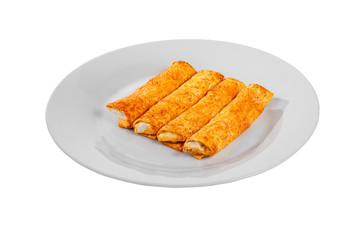 Hot appetizer before alcohol, food, isolated white