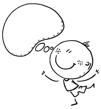 Doodle Kid With A Speech Bubble, Vector Clipart Outline