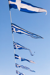Greek flags waving outdoor