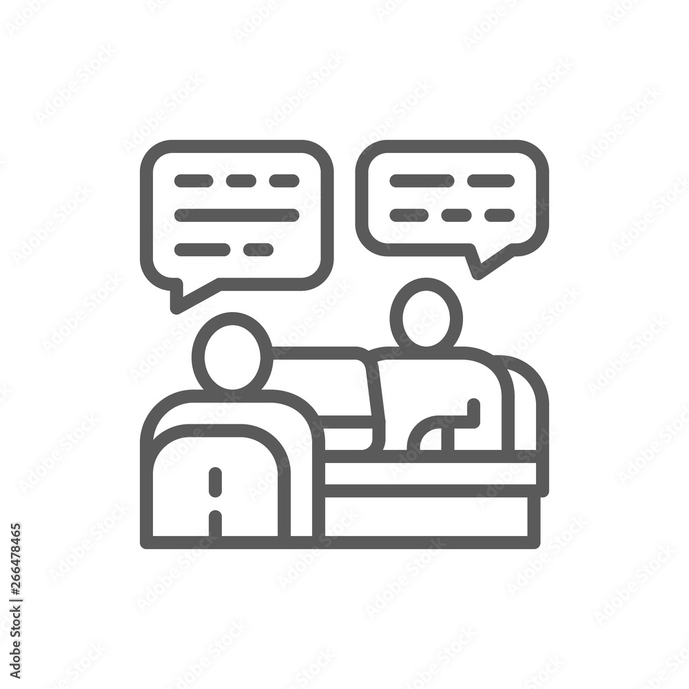 Poster discussion of project with customer line icon.