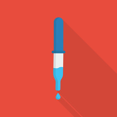 pipette icon in flat style with long shadow, isolated vector illustration on red transparent background