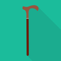 walking stick icon in flat style with long shadow, isolated vector illustration on green transparent background