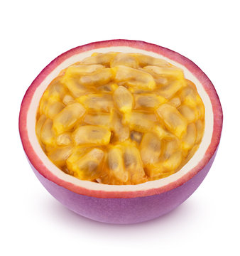 Half of passion fruit isolated on a white background.