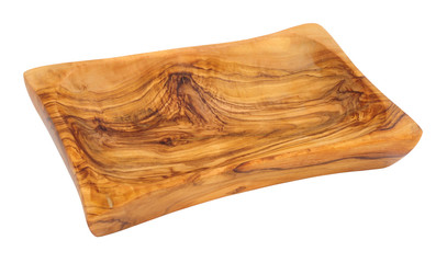 Olive wood serving dish isolated on a white background