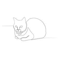 Continuous line sitting cat. Cat bun. New minimalism. Vector illustration.