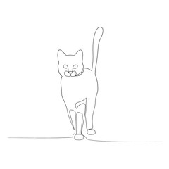 Continuous line front view cat. Vector