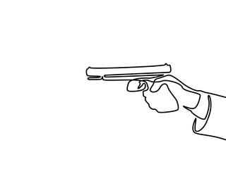 Continuous one line hand holding the pistol. Vector illustration