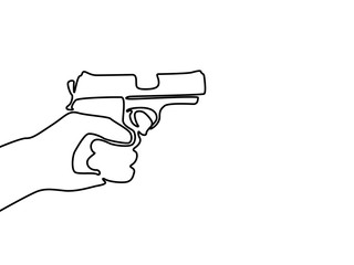 One continuous line hand holding the gun.