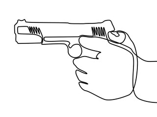 Continuous line hand holding the gun. Vector.