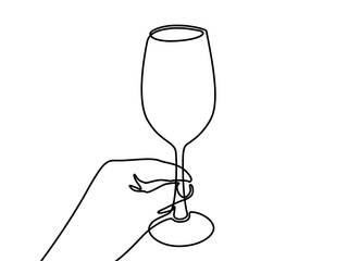 Continuous one line Hand holding a wineglass