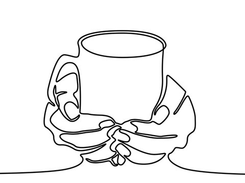 recommend clip art: One line drawing Hand holding mug with tea or coffee.