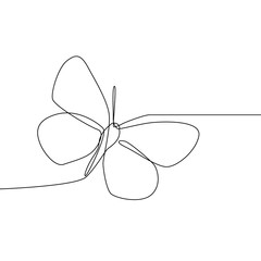Continuous line butterfly isolated on white background. Butterfly vector illustration.