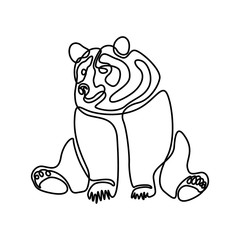 Continuous line Sitting bear. Vector illustration.