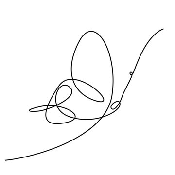 Continuous line drawing Simple Butterfly. Vector illustration.