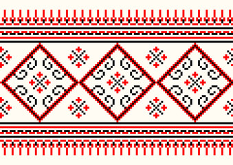 traditional ukraine cross-stitch ornament in red and black colors