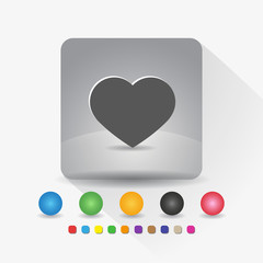 Heart shape icon. Sign symbol app in gray square shape round corner with long shadow vector illustration and color template.