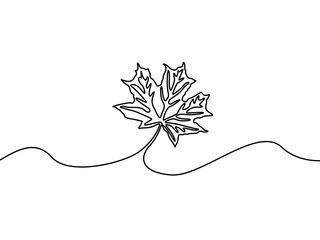 Continuous line maple leaf, nature. Autumn theme. Vector illustration.