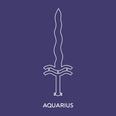 Aquarius zodiac sign. Line style icon of zodiacal weapon sword. One of 12 zodiac weapons. Astrological, horoscope sign. Clean and modern vector illustration for design, web.