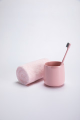 Pink towel and toothbrush wash set