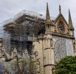 Reinforcement work on Notre-Dame' destroyed roof  a week after a fire devastated part of the cathedral in Paris, France, April 23, 2019