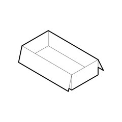 Outline box icon. Empty cardboard corrugated box with 2 top flaps open. Isometric vector isolated on white background.