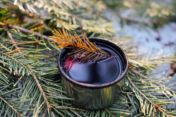 Mulled wine in mug.