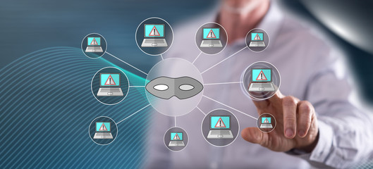 Man touching a cyber attack concept